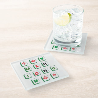 Dessous-de-verre En Verre Fun mahjong lover green and red mah jongg tile