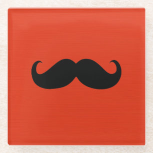 Dessous-de-verre En Verre Funny Mustache noire sur Arrière - plan rouge oran