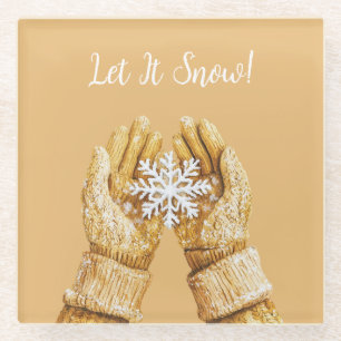 Dessous-de-verre En Verre Gants de Noël flocon de neige mains Or Jaune