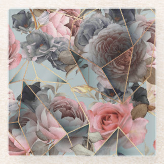Dessous-de-verre En Verre Géométrie en cristal floral, fond lumineux aquarel