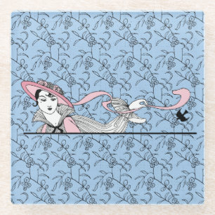 Dessous-de-verre En Verre Georges Barbier 1920 Fashion Lady and Bird