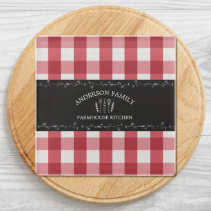 Dessous-de-verre En Verre Gingham Rouge Campagne Rustique Tableau Noir