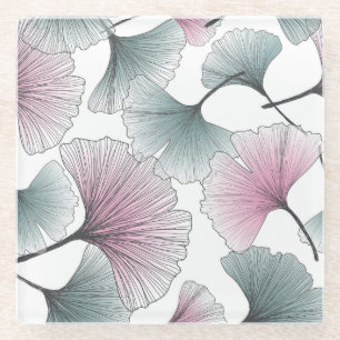 Dessous-de-verre En Verre Gingko biloba dessiné à la main.