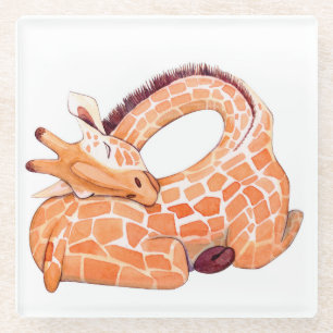 Dessous-de-verre En Verre Giraffe dormante : Aquarelle douce
