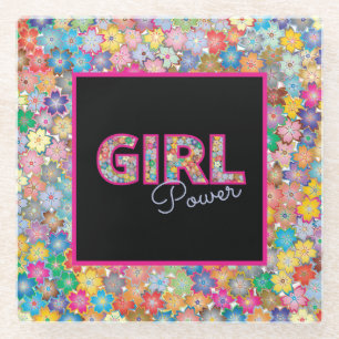 Dessous-de-verre En Verre Girl Power   Fille rose belles femmes Fleurs sauva