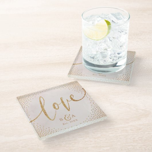 Dessous-de-verre En Verre Glam blush faux parties scintillant rose or callig (Incliné)