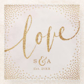 Dessous-de-verre En Verre Glam blush faux parties scintillant rose or callig (Devant)