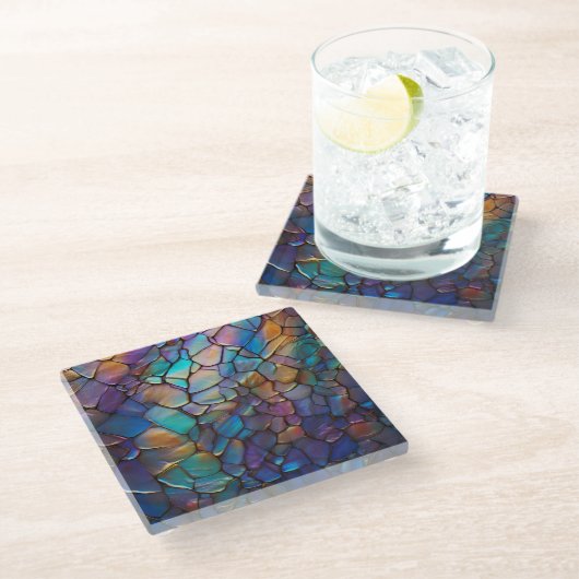 Dessous-de-verre En Verre Glam Iridescente Opal Gemstone Tissu (Incliné)