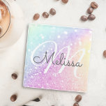 Dessous-de-verre En Verre Glam Iridescente Parties scintillant colorée perso<br><div class="desc">Personnalisez facilement cet élégant motif de parties scintillant bokeh coloré avec votre nom et/ou monogramme personnalisés.</div>