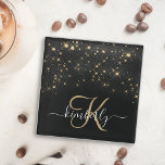 Dessous-de-verre En Verre Glam Parties scintillant or diamant étincelle Élég<br><div class="desc">Créez votre propre dessous de verre en verre brillant noir et or personnalisé avec votre monogramme et votre nom personnalisés.</div>