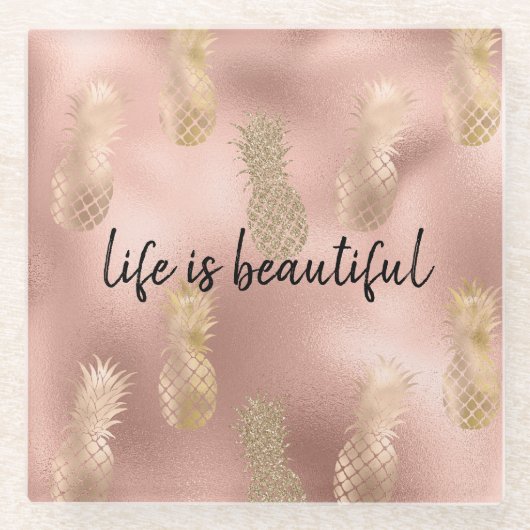 Dessous-de-verre En Verre Glam Pink Gold Ananas (Devant)