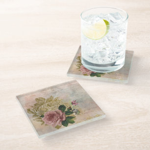 Dessous-de-verre En Verre Glam Steampunk Rose rose et or Rustique Floral