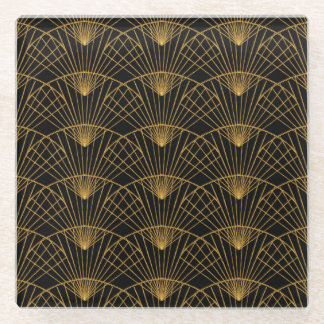 Dessous-de-verre En Verre Glamour Art Déco : Ventilateur D'Or.