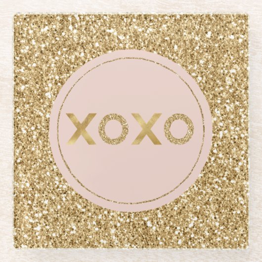 Dessous-de-verre En Verre Glitzy Gold Parties scintillant Blush Pink Love XO (Devant)