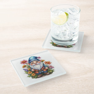 Dessous-de-verre En Verre Gnome Et Fleurs 2