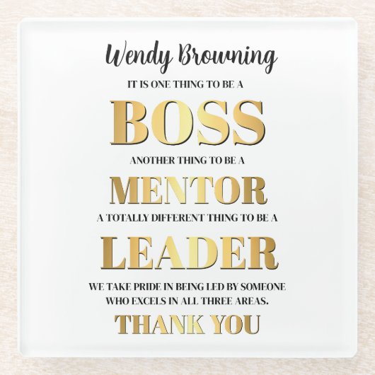 Dessous-de-verre En Verre Gold & Bold Boss semaine d'appréciation (Devant)