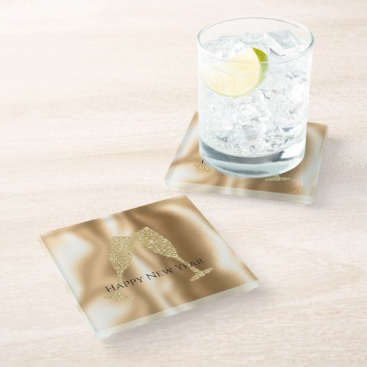 Dessous-de-verre En Verre Gold Diamond Sparkle Champagne Glasses New Year's (Incliné)