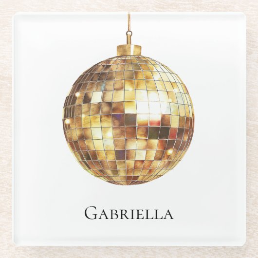 Dessous-de-verre En Verre Gold Disco Ball (Devant)