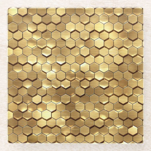 Dessous-de-verre En Verre Golden Honeycomb 3D Render Texture (Devant)