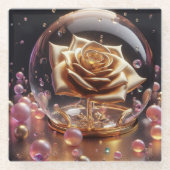 Dessous-de-verre En Verre Golden rose in a globe (Devant)