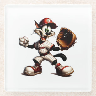 Dessous-de-verre En Verre Goofy Cat Baseball Pitcher Monte