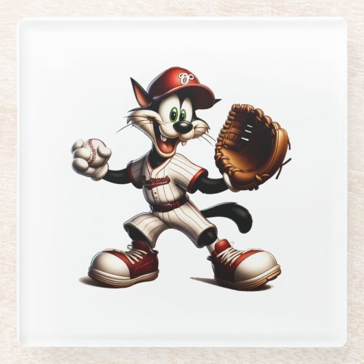 Dessous-de-verre En Verre Goofy Cat Baseball Pitcher Monte (Devant)