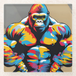 Dessous-de-verre En Verre Gorilla Bodybuilder Poids Lifter Pop Art Cartoon