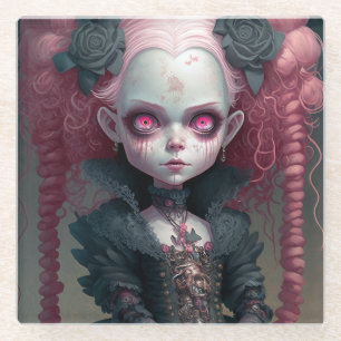 Dessous-de-verre En Verre Goth Girl Rose Noir Déplaisant mignon