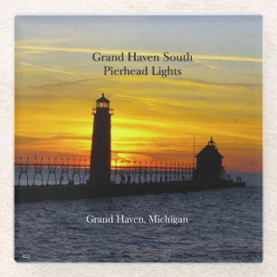 Dessous-de-verre En Verre Grand Haven South Pierhead Lumières coucher de sol