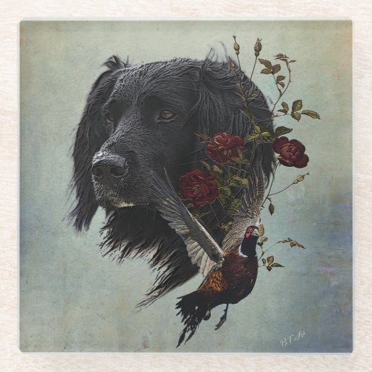 Dessous-de-verre En Verre Grand Munsterlander avec faisan (Devant)