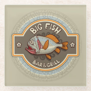 Dessous-de-verre En Verre Grande affiche de bar et grill de poissons