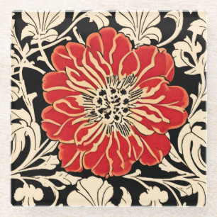 Dessous-de-verre En Verre Grande Fleur Rouge Art Nouveau