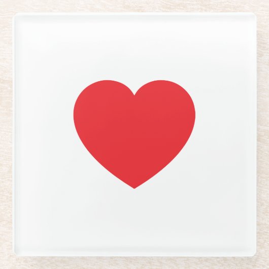 Dessous-de-verre En Verre Graphique de cœur d'amour rouge blanc moderne uni (Devant)