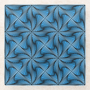 Dessous-de-verre En Verre Graphique géométrique 3D spirale torse bleu