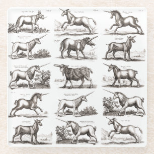 Dessous-de-verre En Verre Gravure de licorne antique spécimen de zoologie vi