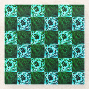 Dessous-de-verre En Verre Green chess and blue sky or cyan, with rectangles?