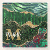 Dessous-de-verre En Verre Green & Gold Safari Parties scintillant animale Ag (Devant)