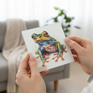 Dessous-de-verre En Verre grenouille arboricole colorée en aquarelle