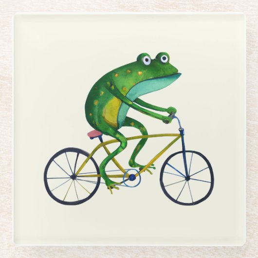 Dessous-de-verre En Verre Grenouille Sur Vélo (Devant)