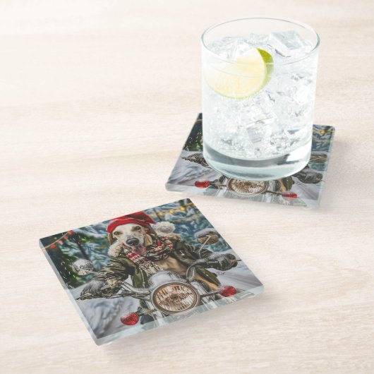 Dessous-de-verre En Verre Greyhound Chien équitation Moto Noël (Incliné)