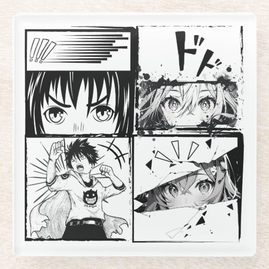 Dessous-de-verre En Verre Grilles d'actions Retro Anime (Devant)