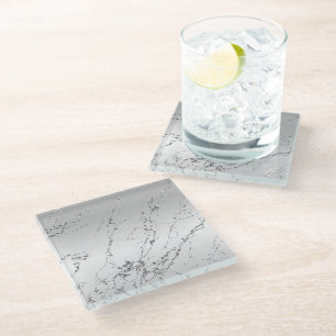 Dessous-de-verre En Verre Gris Argent Pailleté Faux Brillants