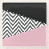 Dessous-de-verre En Verre Gris Zigzag, Gris Chevron, Motif Zigzag, Rose (Devant)