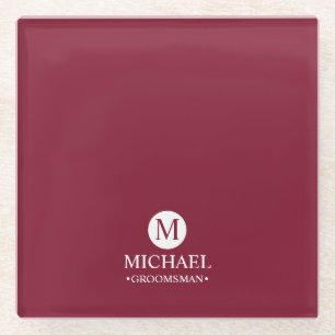 Dessous-de-verre En Verre Groomsmen Personnalisé Classique Monogramme et nom