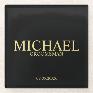 Dessous-de-verre En Verre Groomsmen personnalisé noir et or classique