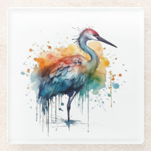 Dessous-de-verre En Verre Grue gracieuse : aquarelle