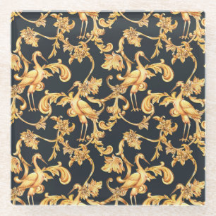 Dessous-de-verre En Verre Grues baroques dorées : ornement rococo.