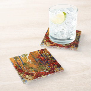 Dessous-de-verre En Verre Guirlande d'automne, peinture colorée,