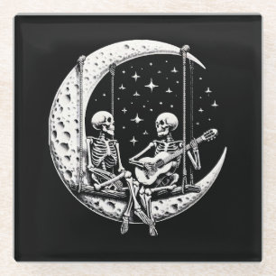 Dessous-de-verre En Verre Guitare de lune de couple de squelettes
