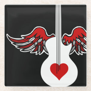 Dessous-de-verre En Verre Guitare du coeur volant